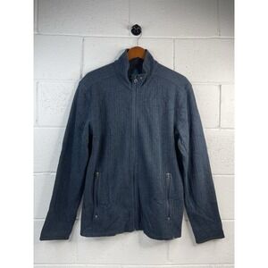 Prana Barclay Wool Blend Full Zip Front Sweater Blue Jacket Men's L